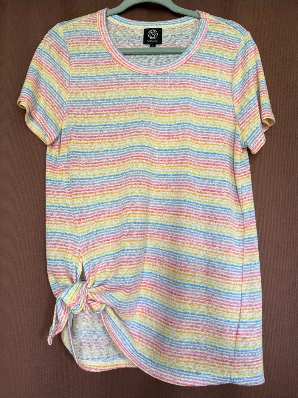 Boden Pastel Rainbow Stripe Short Sleeve Tee - Pink, Yellow, Blue, Green